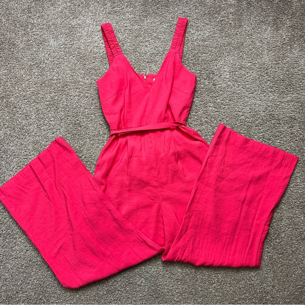 Antonio Melani Pink wide leg belted Jumpsuit Size 4